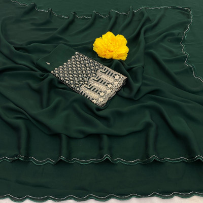 SHIV FASHION Solid/Plain Bollywood Chiffon Saree(Green)