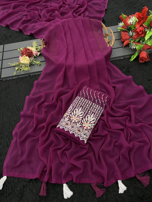 PIYA DESIGNER Solid/Plain, Self Design Bollywood Georgette Saree(Purple)