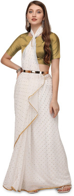 mamtasaree Printed Daily Wear Net, Chiffon Saree(White)