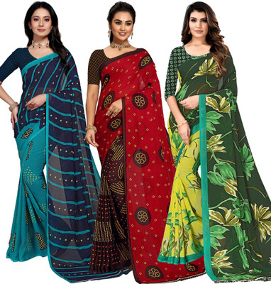 maayro Printed Bandhani Georgette Saree(Pack of 3, Multicolor)
