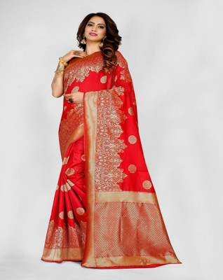 A To Z Cart Embellished Banarasi Jacquard Saree(Red)