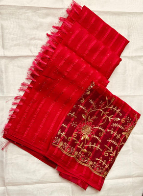 MALAVIYA FASHION Embroidered Bollywood Chiffon Saree(Red)