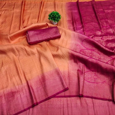 Saaransh Woven, Self Design Kanjivaram Pure Silk, Art Silk Saree(Cream)