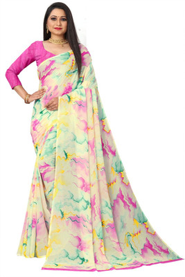 maayro Solid/Plain Daily Wear Georgette Saree(Pink)
