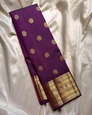 WOVEN STOCK Woven Kanjivaram Pure Silk, Art Silk Saree(Purple)