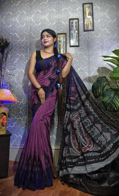 Joyguru Textile Printed Sambalpuri Cotton Blend Saree(Purple)