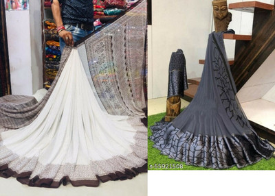 Sita Printed Bollywood Georgette Saree(Pack of 2, Brown)