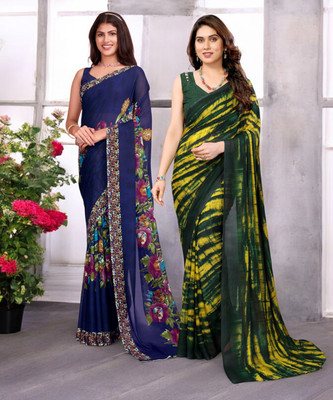 THE URBAN DIVA Printed Bollywood Georgette Saree(Pack of 2, Multicolor)