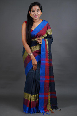 HouseOfCommon Woven Handloom Pure Cotton Saree(Black)