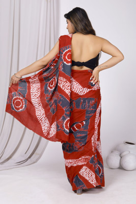 NIKHILAM Blocked Printed, Color Block, Dyed, Floral Print, Printed Daily Wear Pure Cotton Saree(Red)