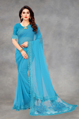 SATVASHIV Embroidered Bollywood Georgette Saree(Light Blue)