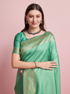 Shreyansh creation Digital Print Banarasi Silk Blend Saree(Light Green)