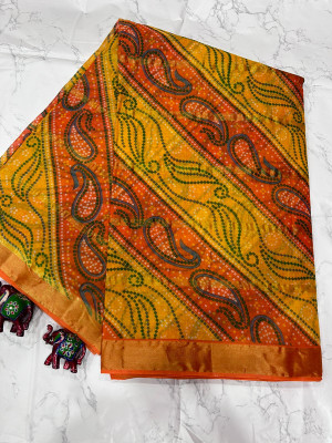 KRISHNA NX Printed Daily Wear Pure Cotton Saree(Silver)