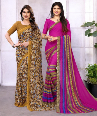 NIRMOHIFASHION Printed Bollywood Georgette Saree(Pack of 2, Multicolor)
