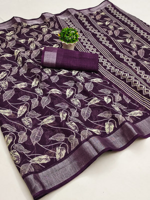 Hema Silk Mills Floral Print Bollywood Linen Saree(Magenta)