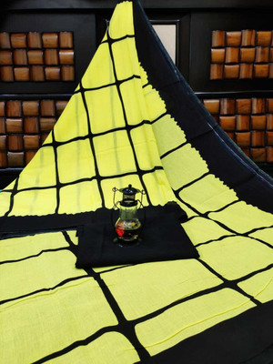 DASTKARPRINT Printed, Color Block, Blocked Printed, Floral Print, Dyed Daily Wear Pure Cotton Saree(Yellow)