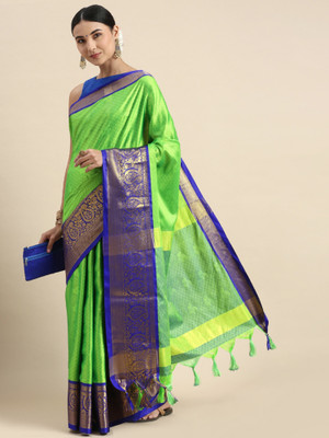 Apnisha Solid/Plain Banarasi Cotton Silk Saree(Light Green)