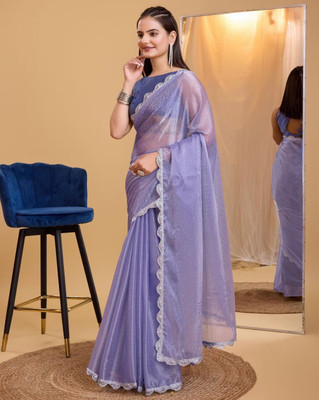 KV Fashion Solid/Plain Bollywood Net Saree(Purple)