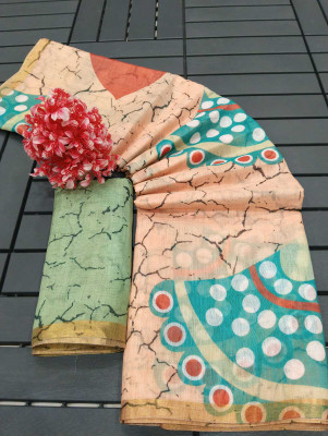 Gajal Printed Kanjivaram Pure Cotton, Cotton Linen Saree(Orange)