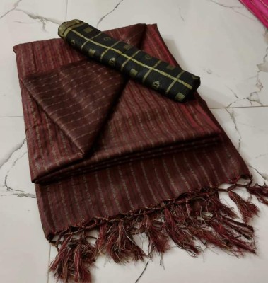 govind handloom Striped Bollywood Art Silk Saree(Brown)