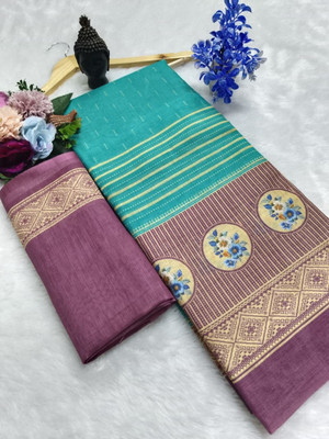 Gajal Printed Kanjivaram Cotton Linen, Pure Cotton Saree(Light Blue)