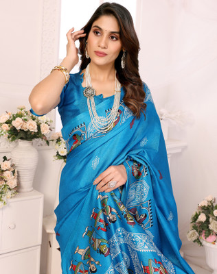 YASHIKA Printed Bollywood Art Silk Saree(Blue)