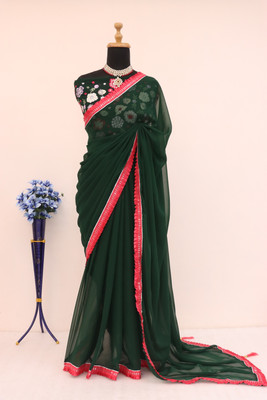 PIYA DESIGNER Embroidered Maheshwari Georgette Saree(Dark Green)