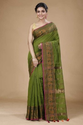 Anjali textile Woven Handloom Cotton Silk Saree(Green)