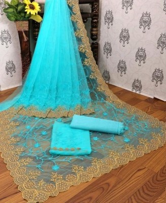 KHRITI FAB Embroidered Bollywood Net Saree(Light Blue)