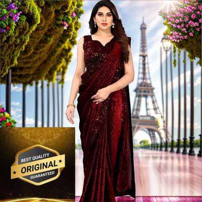 Online Bazaaar Embellished Bollywood Lycra Blend Saree(Maroon)