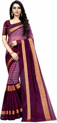 Suntex Striped Bollywood Cotton Silk Saree(Purple)