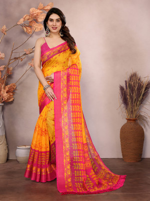 Bandhanivilla Printed Bollywood Silk Blend Saree(Yellow)