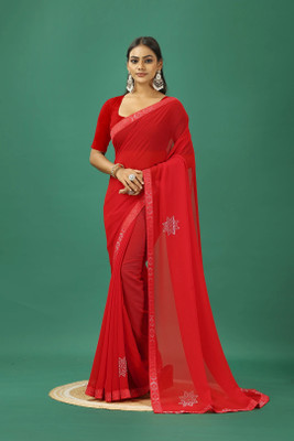 Damru trendz Embellished Bollywood Georgette Saree(Red)