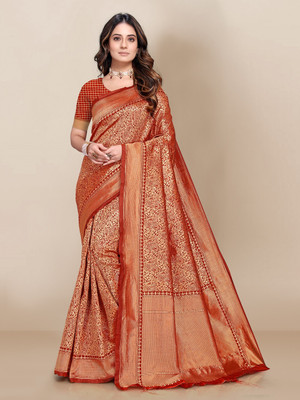 LUGABH Self Design Kanjivaram Pure Silk Saree(Red)