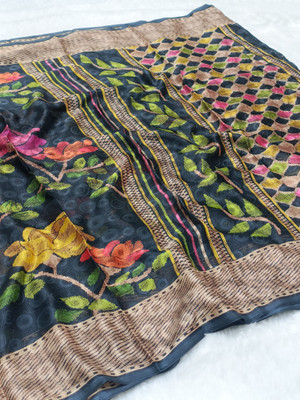 Ruhabs Printed Bollywood Linen Saree(Black)