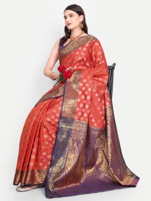 Aksh Fashion Self Design, Woven Bollywood Silk Blend, Jacquard Saree(Orange)