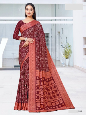 inch pinch Printed Daily Wear Crepe Saree(Maroon)