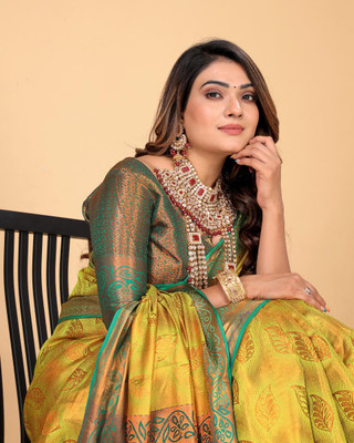 LAVYANSH CREATION Self Design, Woven Banarasi Art Silk, Jacquard Saree(Yellow)