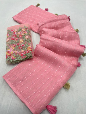 MadhuSaree Self Design, Solid/Plain, Striped Bollywood Organza Saree(Pink)