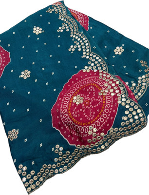 HouseOfCommon Embroidered, Embellished Bandhani Crepe, Art Silk Saree(Blue)