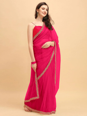 RE Renny Enterprise Embellished Bollywood Net Saree(Pink)