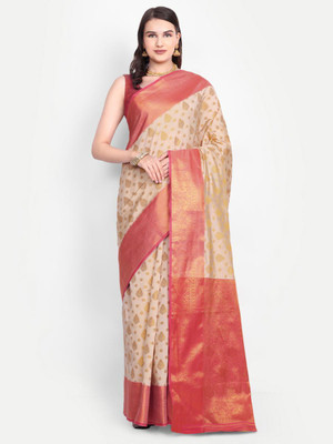 LAVYANSH CREATION Self Design, Woven Banarasi Art Silk, Jacquard Saree(Cream)
