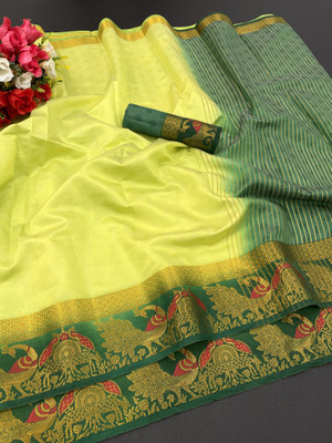 Adiyogi Enterprise Embellished Kanjivaram Silk Blend Saree(Green)