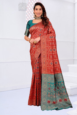 Suali Printed Banarasi Pure Silk Saree(Red)