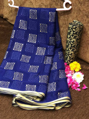 Florona Enterprise Printed Daily Wear Georgette, Chiffon Saree(Dark Blue)
