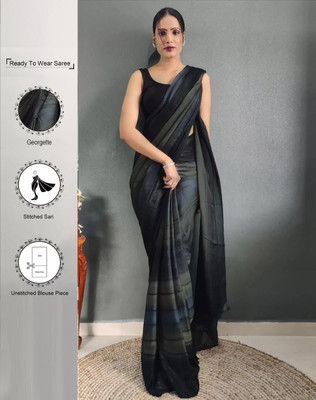 Riddhi textile Hub Striped Bollywood Chiffon Saree(Grey)
