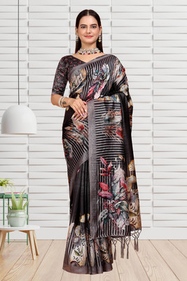 Mugdarra Floral Print Daily Wear Cotton Silk Saree(Multicolor)