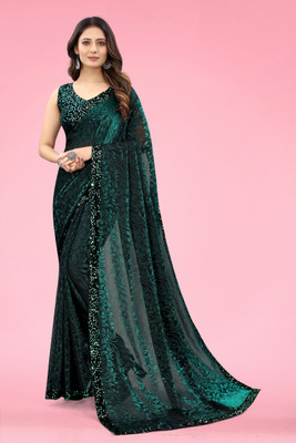 SwiftStyle Embellished Bollywood Lycra Blend Saree(Green)