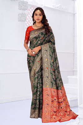 Suali Printed Banarasi Pure Silk Saree(Green)