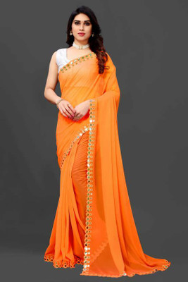Manan Creation Embellished Bollywood Georgette Saree(Orange)